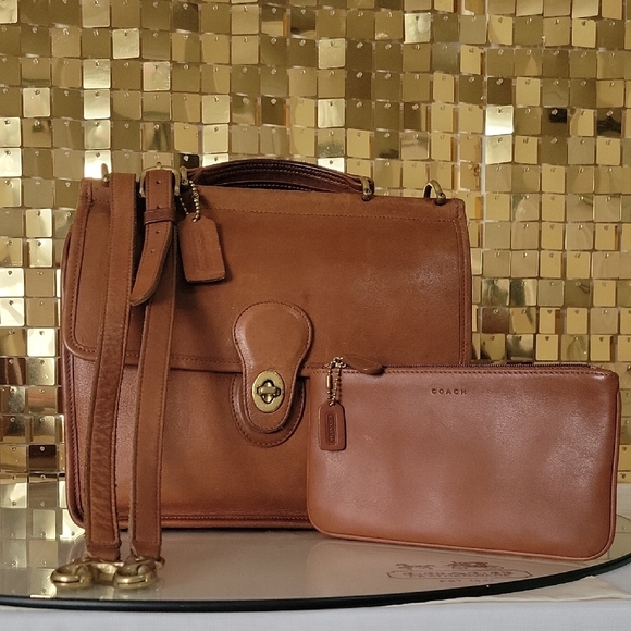 Coach Vintages 9927 Tan Leather Satchel and Pouch Set - Picture 1 of 17